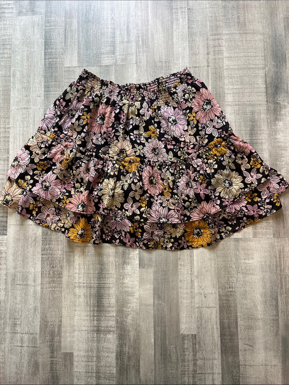 Steve Madden Black Mini Skirt with Pink & Yellow Floral Print